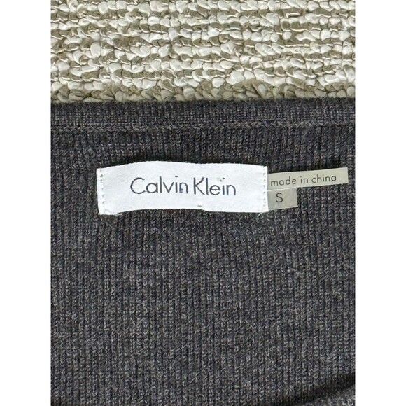Calvin Klein Long Sleeve Mini Sweater Dress Gray Knit Women's Small Pleated Hem - Picture 2 of 7